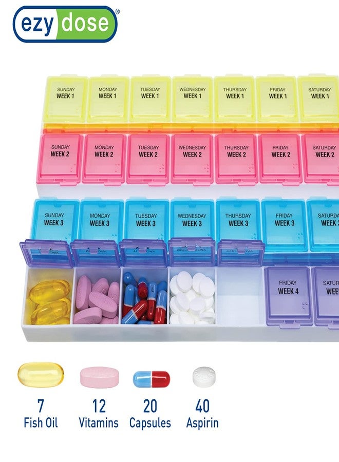 EZY DOSE Monthly (28-Day) Pill Case, Daily Medicine Planner, Vitamin Organizer, Supplement Container, One Month, Large Contoured Compartments, Convenient and Easy to Use, Colored Lids, BPA Free - Image 3